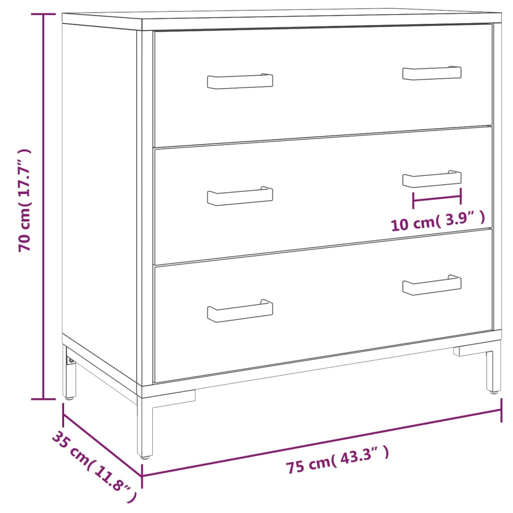 vidaXL Comodă cu sertare 75x35x70 cm, lemn masiv de pin vidaXL Comodă cu sertare 75x35x70 cm, lemn masiv de pin