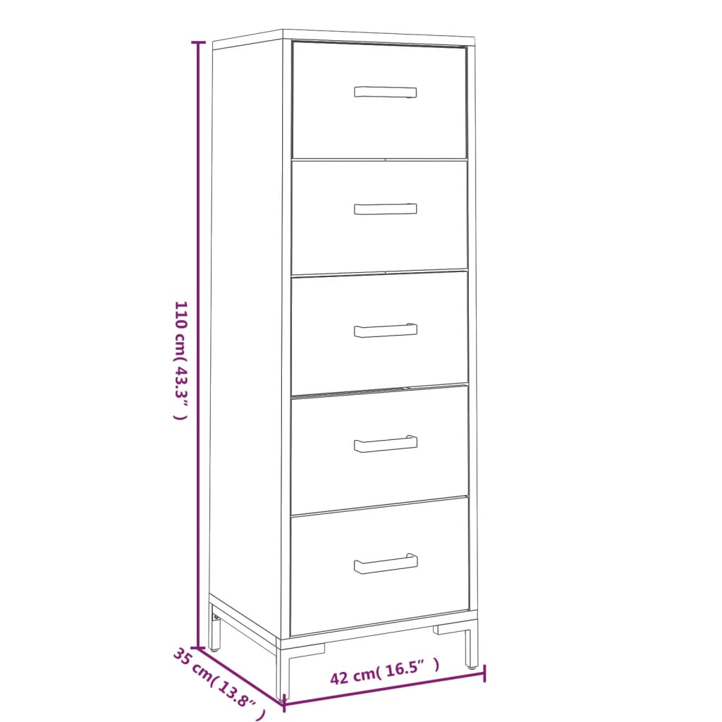 vidaXL Dulap cu sertare, 42x35x110 cm, lemn masiv de pin reciclat