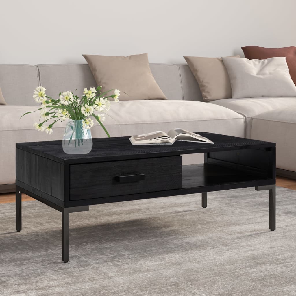 vidaXL Măsuță de cafea, negru, 90x50x35 cm, lemn masiv de pin reciclat vidaXL Măsuță de cafea, negru, 90x50x35 cm, lemn masiv de pin reciclat