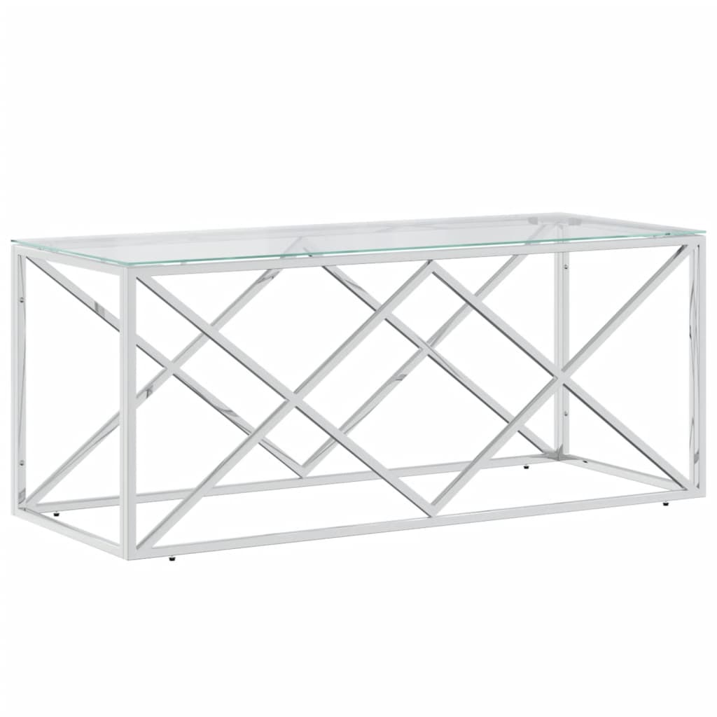 vidaXL Masă de cafea, 110x45x45 cm, oțel inoxidabil și sticlă vidaXL Masă de cafea, 110x45x45 cm, oțel inoxidabil și sticlă