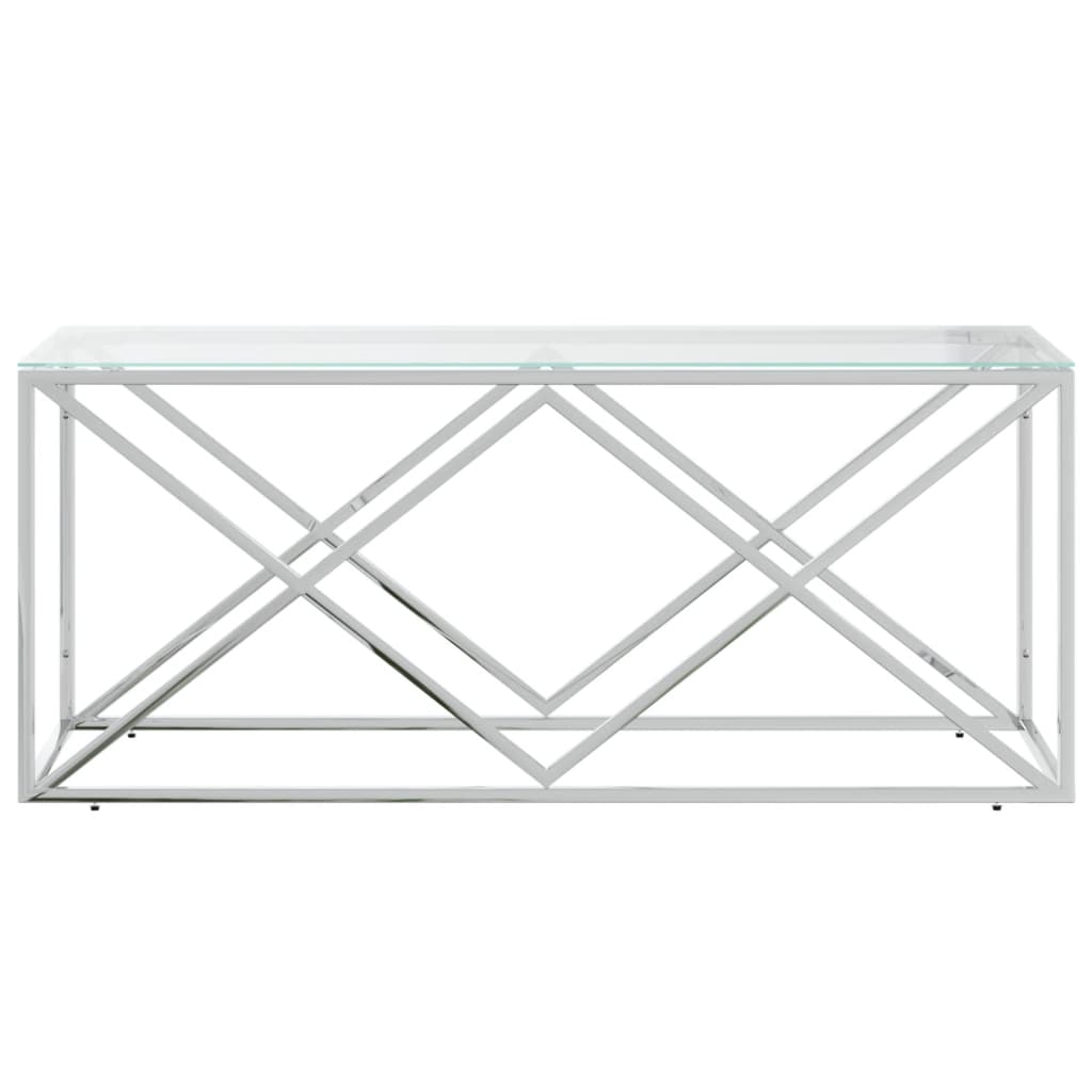 vidaXL Masă de cafea, 110x45x45 cm, oțel inoxidabil și sticlă vidaXL Masă de cafea, 110x45x45 cm, oțel inoxidabil și sticlă