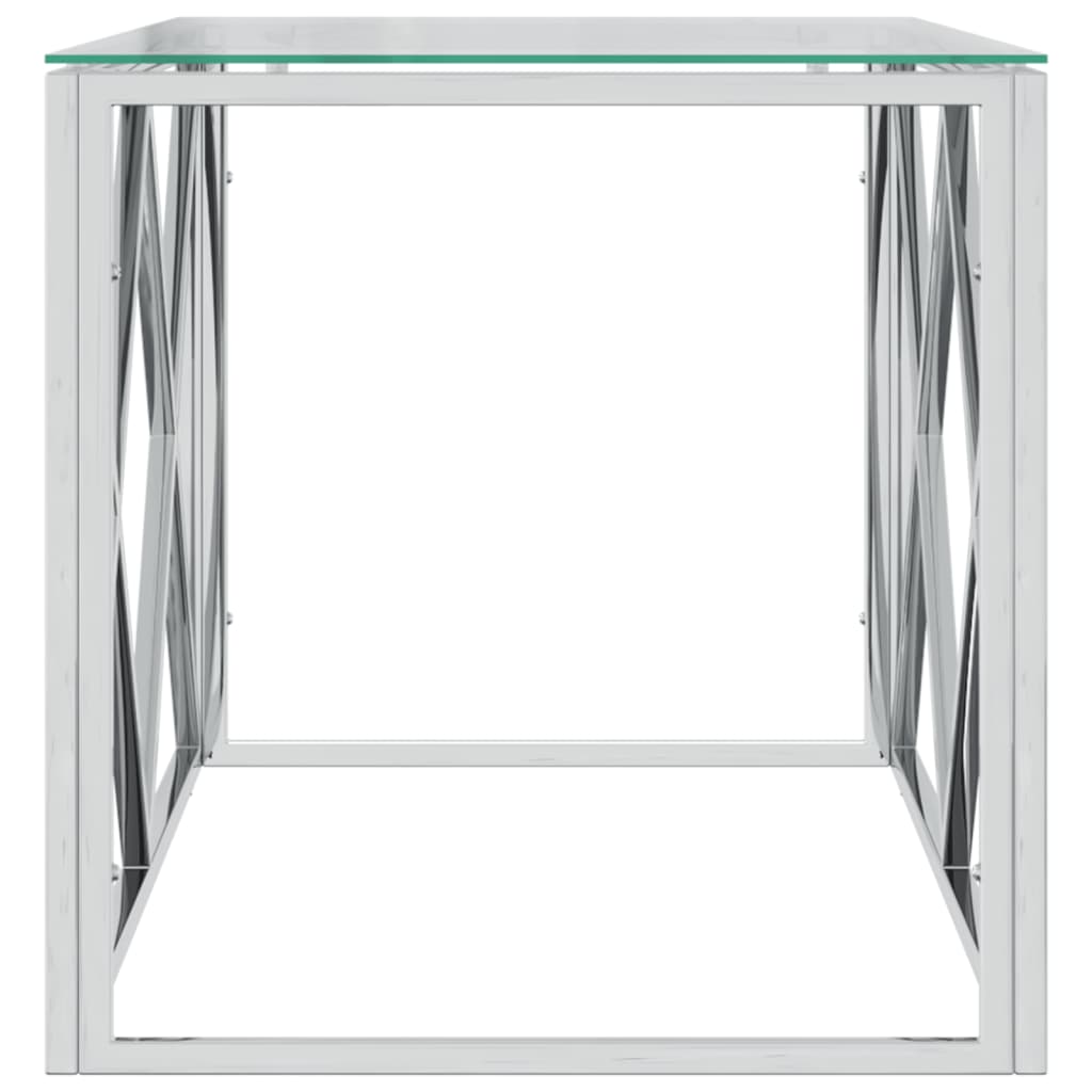 vidaXL Masă de cafea, 110x45x45 cm, oțel inoxidabil și sticlă vidaXL Masă de cafea, 110x45x45 cm, oțel inoxidabil și sticlă