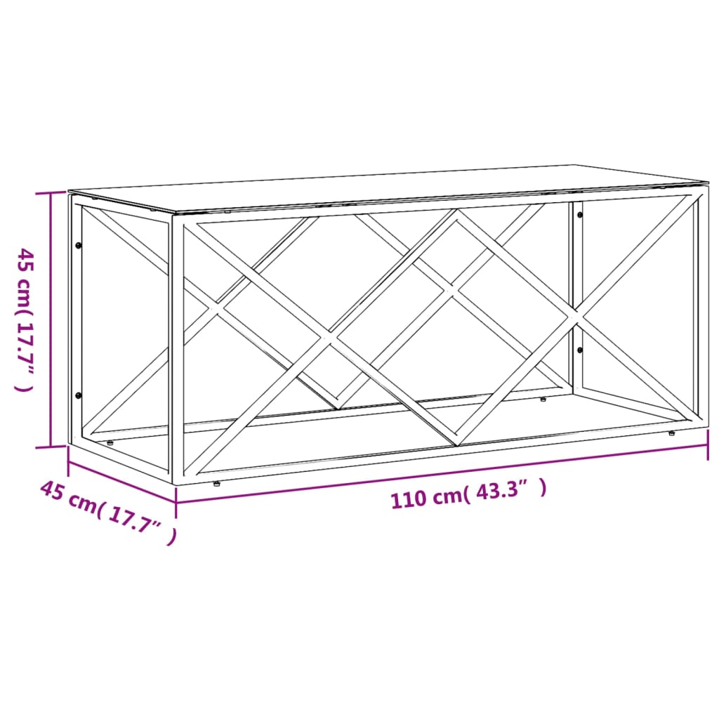 vidaXL Masă de cafea, 110x45x45 cm, oțel inoxidabil și sticlă vidaXL Masă de cafea, 110x45x45 cm, oțel inoxidabil și sticlă