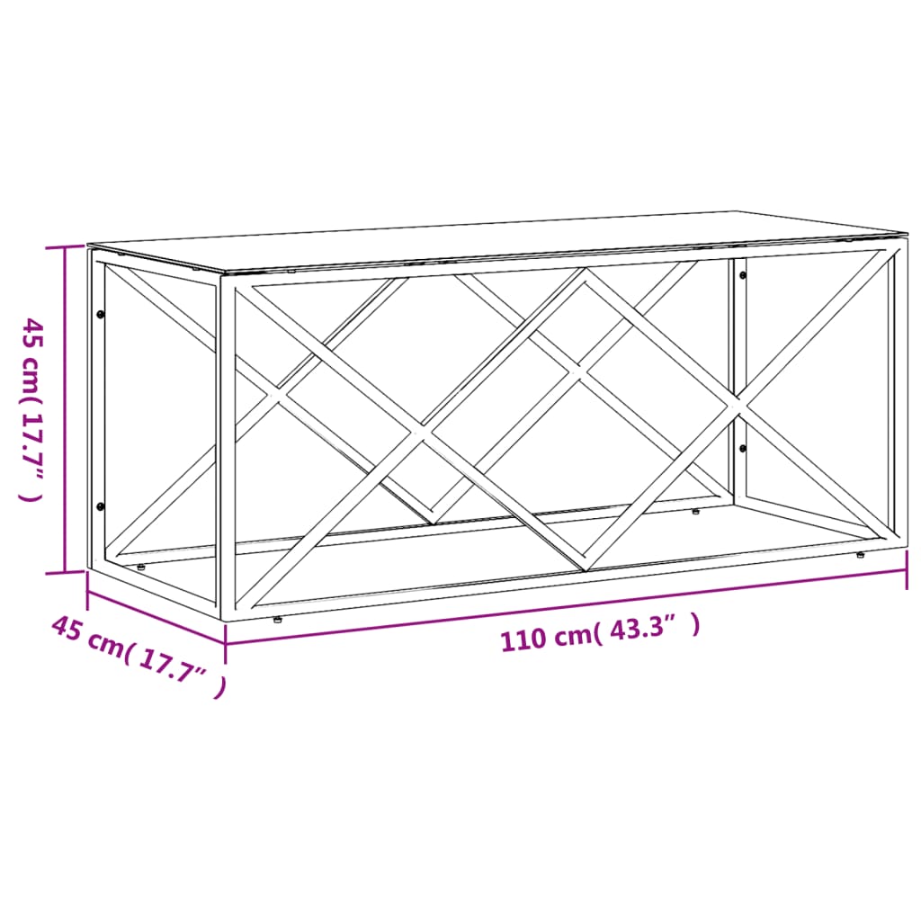 vidaXL Masă de cafea, 110x45x45 cm, oțel inoxidabil și sticlă vidaXL Masă de cafea, 110x45x45 cm, oțel inoxidabil și sticlă