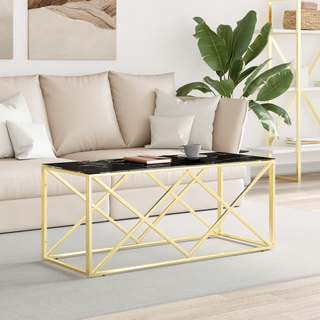 vidaXL Masă de cafea, 110x45x45 cm, oțel inoxidabil și sticlă vidaXL Masă de cafea, 110x45x45 cm, oțel inoxidabil și sticlă