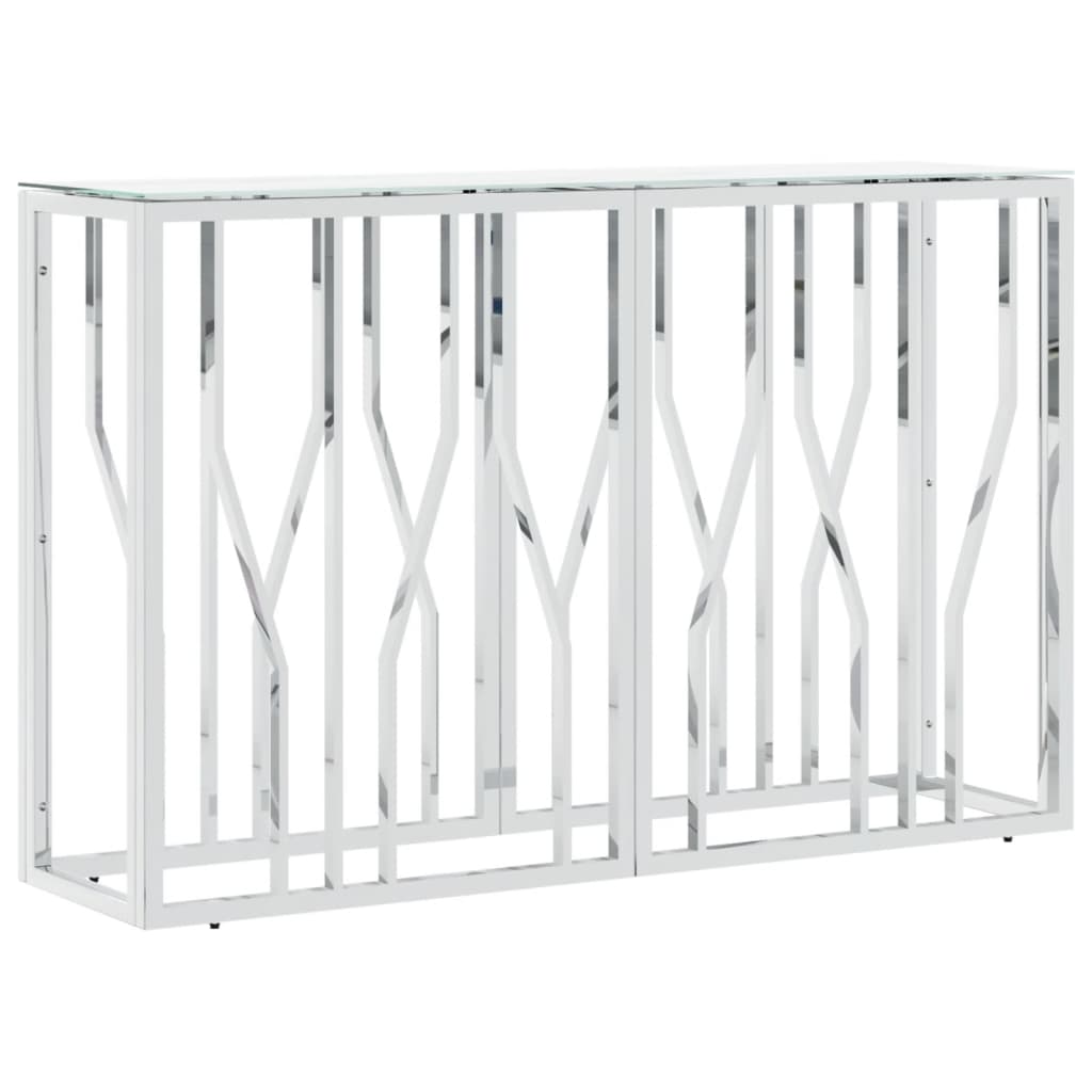 vidaXL Masă consolă, argintiu, 110x30x70 cm, oțel inoxidabil și sticlă vidaXL Masă consolă, argintiu, 110x30x70 cm, oțel inoxidabil și sticlă