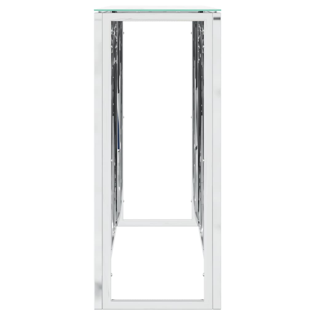 vidaXL Masă consolă, argintiu, 110x30x70 cm, oțel inoxidabil și sticlă vidaXL Masă consolă, argintiu, 110x30x70 cm, oțel inoxidabil și sticlă
