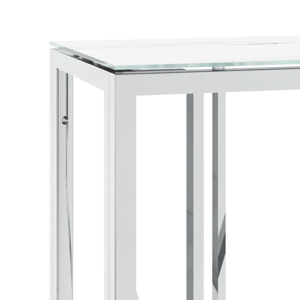 vidaXL Masă consolă, argintiu, 110x30x70 cm, oțel inoxidabil și sticlă vidaXL Masă consolă, argintiu, 110x30x70 cm, oțel inoxidabil și sticlă