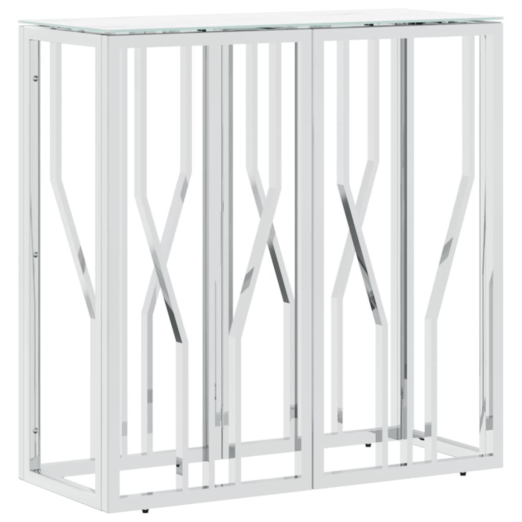 vidaXL Masă consolă, argintiu, 70x30x70 cm, oțel inoxidabil și sticlă vidaXL Masă consolă, argintiu, 70x30x70 cm, oțel inoxidabil și sticlă