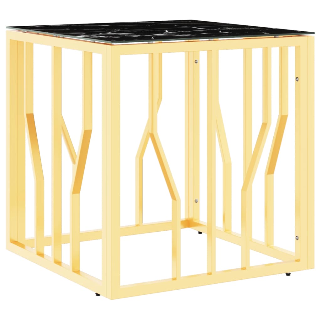 vidaXL Masă de cafea, auriu, 50x50x50 cm, oțel inoxidabil și sticlă