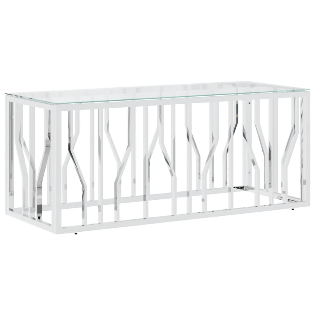 vidaXL Masă de cafea, 110x45x45 cm, oțel inoxidabil și sticlă vidaXL Masă de cafea, 110x45x45 cm, oțel inoxidabil și sticlă