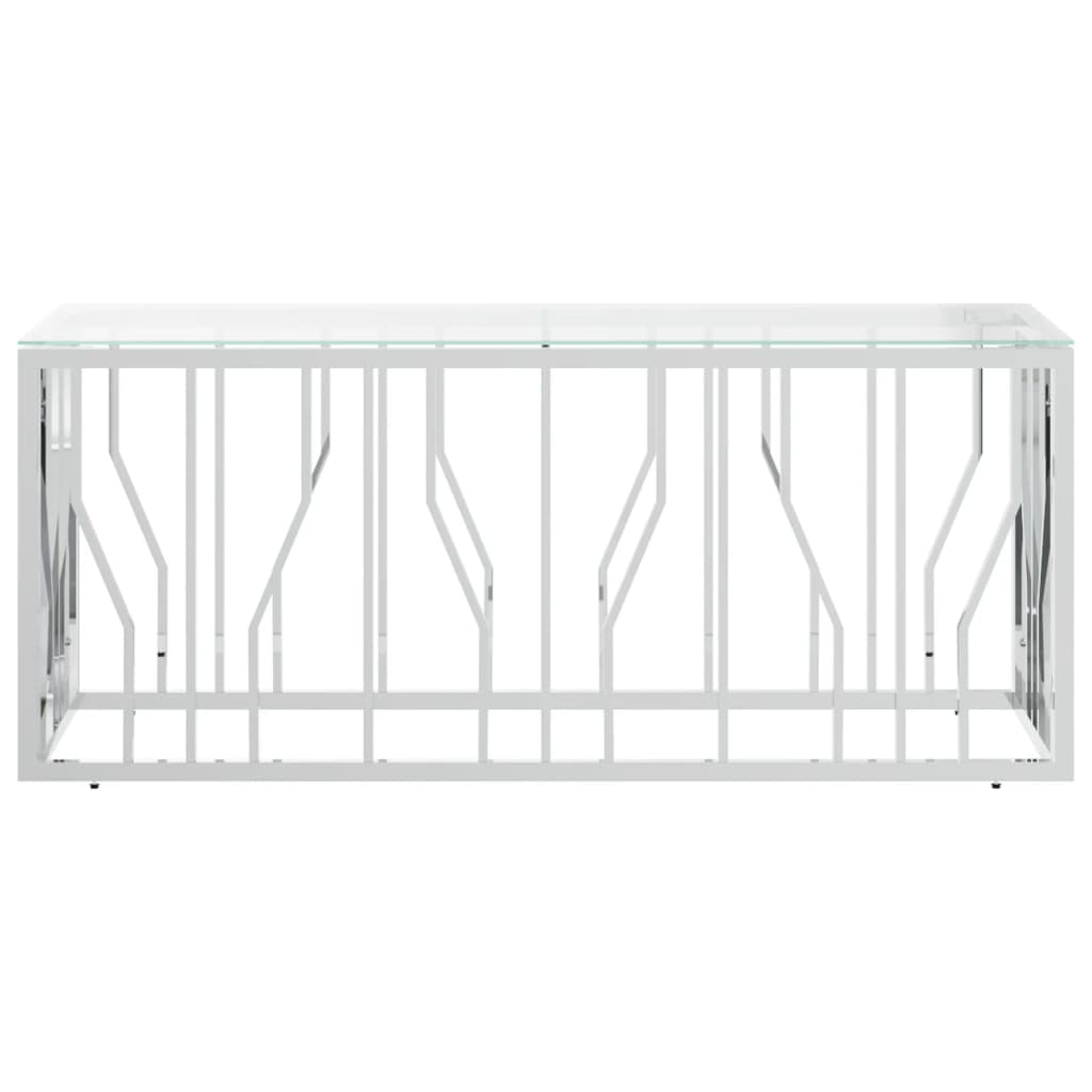 vidaXL Masă de cafea, 110x45x45 cm, oțel inoxidabil și sticlă vidaXL Masă de cafea, 110x45x45 cm, oțel inoxidabil și sticlă