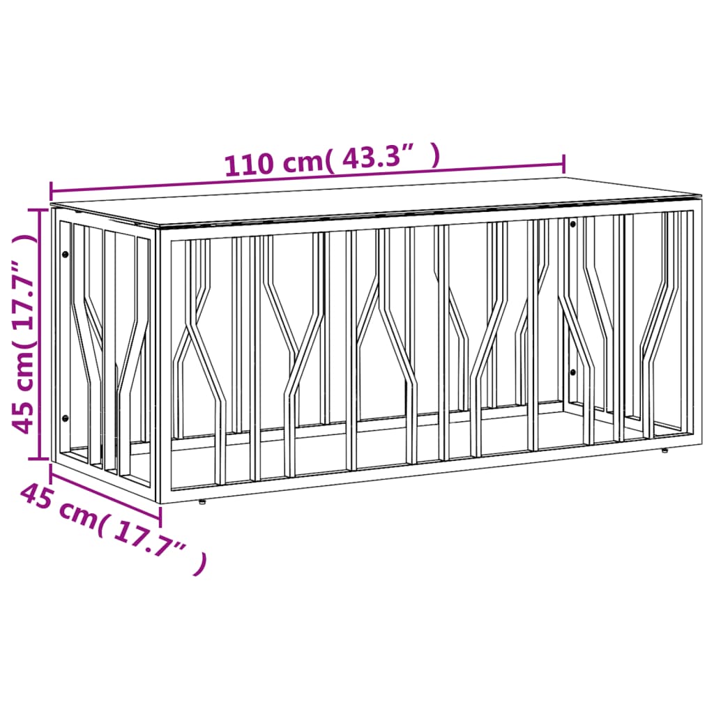 vidaXL Masă de cafea, 110x45x45 cm, oțel inoxidabil și sticlă vidaXL Masă de cafea, 110x45x45 cm, oțel inoxidabil și sticlă