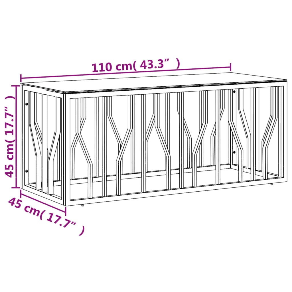 vidaXL Masă de cafea, 110x45x45 cm, oțel inoxidabil și sticlă vidaXL Masă de cafea, 110x45x45 cm, oțel inoxidabil și sticlă
