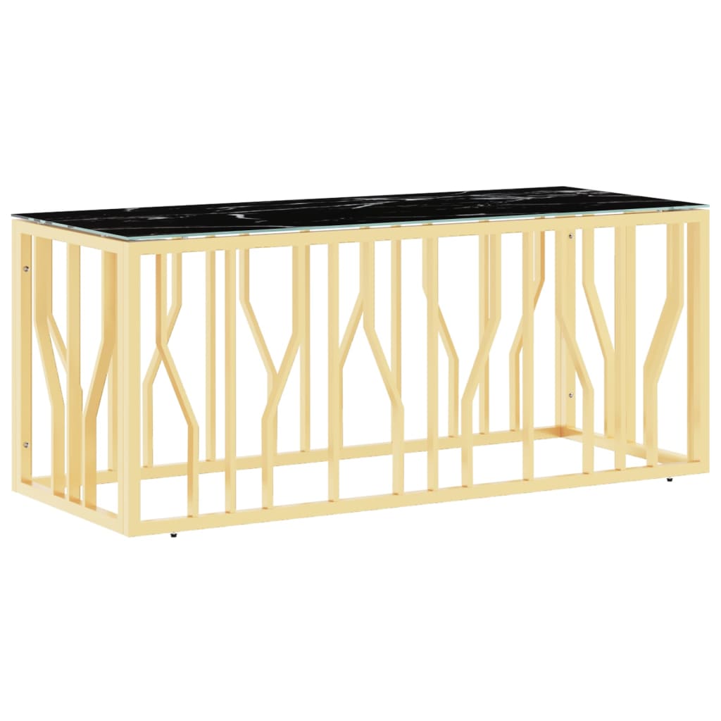 vidaXL Masă de cafea, auriu, 110x45x45 cm, oțel inoxidabil și sticlă