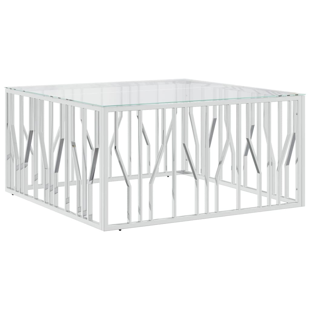 vidaXL Măsuță de cafea, 100x100x50 cm, oțel inoxidabil și sticlă vidaXL Măsuță de cafea, 100x100x50 cm, oțel inoxidabil și sticlă