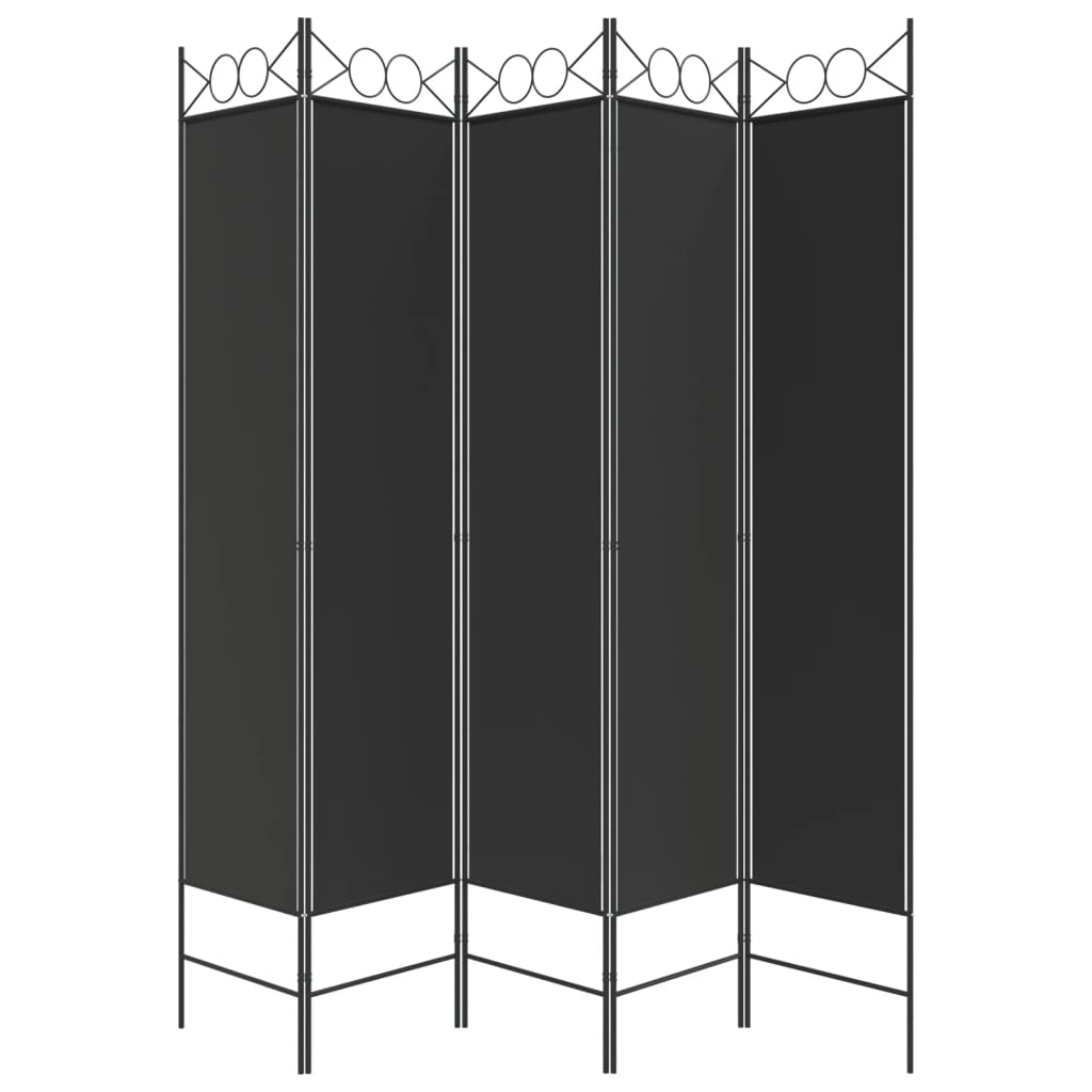 vidaXL Paravan de cameră cu 5 panouri, negru, 200x200 cm, textil vidaXL Paravan de cameră cu 5 panouri, negru, 200x200 cm, textil