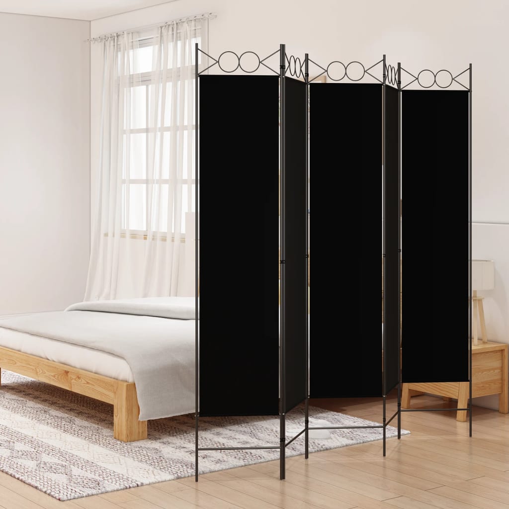 vidaXL Paravan de cameră cu 5 panouri, negru, 200x200 cm, textil vidaXL Paravan de cameră cu 5 panouri, negru, 200x200 cm, textil