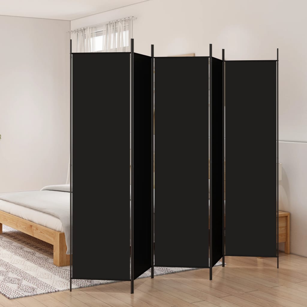 vidaXL Paravan de cameră cu 5 panouri, negru, 250x200 cm, textil vidaXL Paravan de cameră cu 5 panouri, negru, 250x200 cm, textil