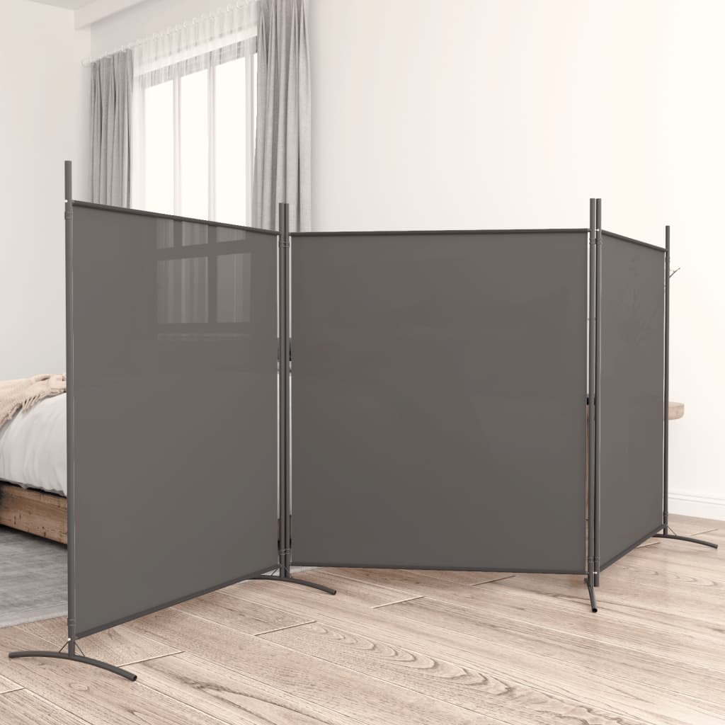vidaXL Paravan de cameră cu 3 panouri, antracit, 525x180 cm, textil vidaXL Paravan de cameră cu 3 panouri, antracit, 525x180 cm, textil