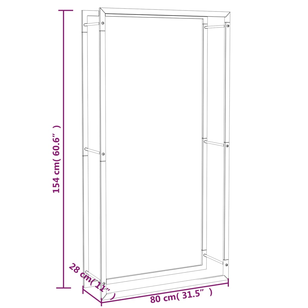 vidaXL Suport pentru lemne de foc, negru mat, 80x28x154 cm, oțel vidaXL Suport pentru lemne de foc, negru mat, 80x28x154 cm, oțel