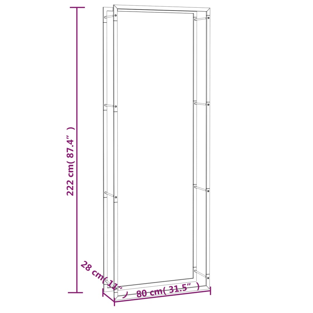 vidaXL Suport pentru lemne de foc, negru mat, 80x28x222 cm, oțel