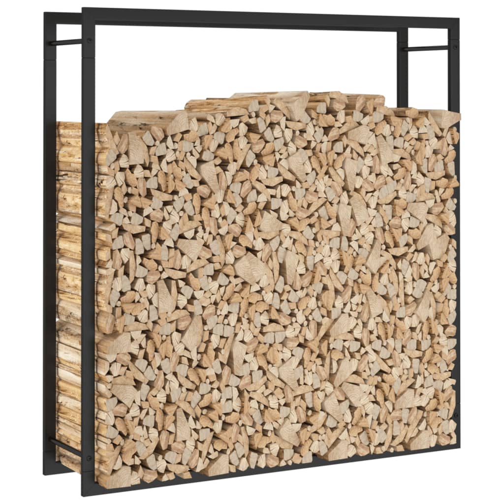 vidaXL Suport pentru lemne de foc, negru mat, 110x28x116 cm, oțel