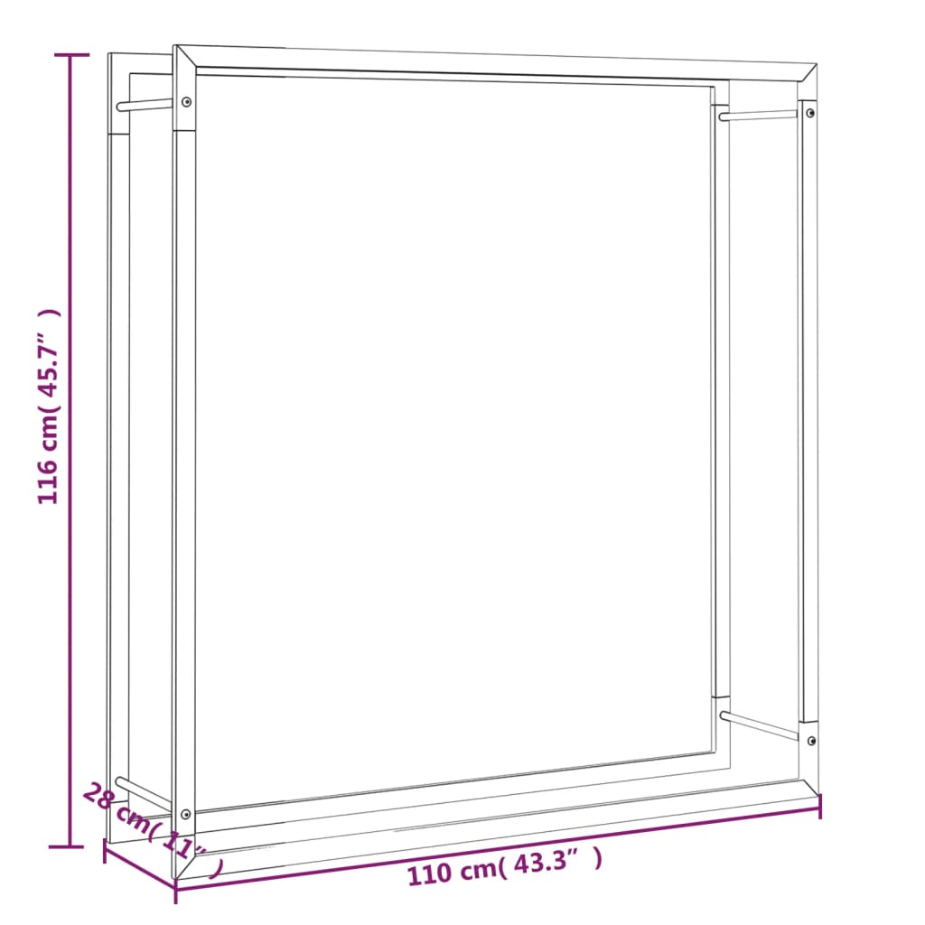 vidaXL Suport pentru lemne de foc, negru mat, 110x28x116 cm, oțel