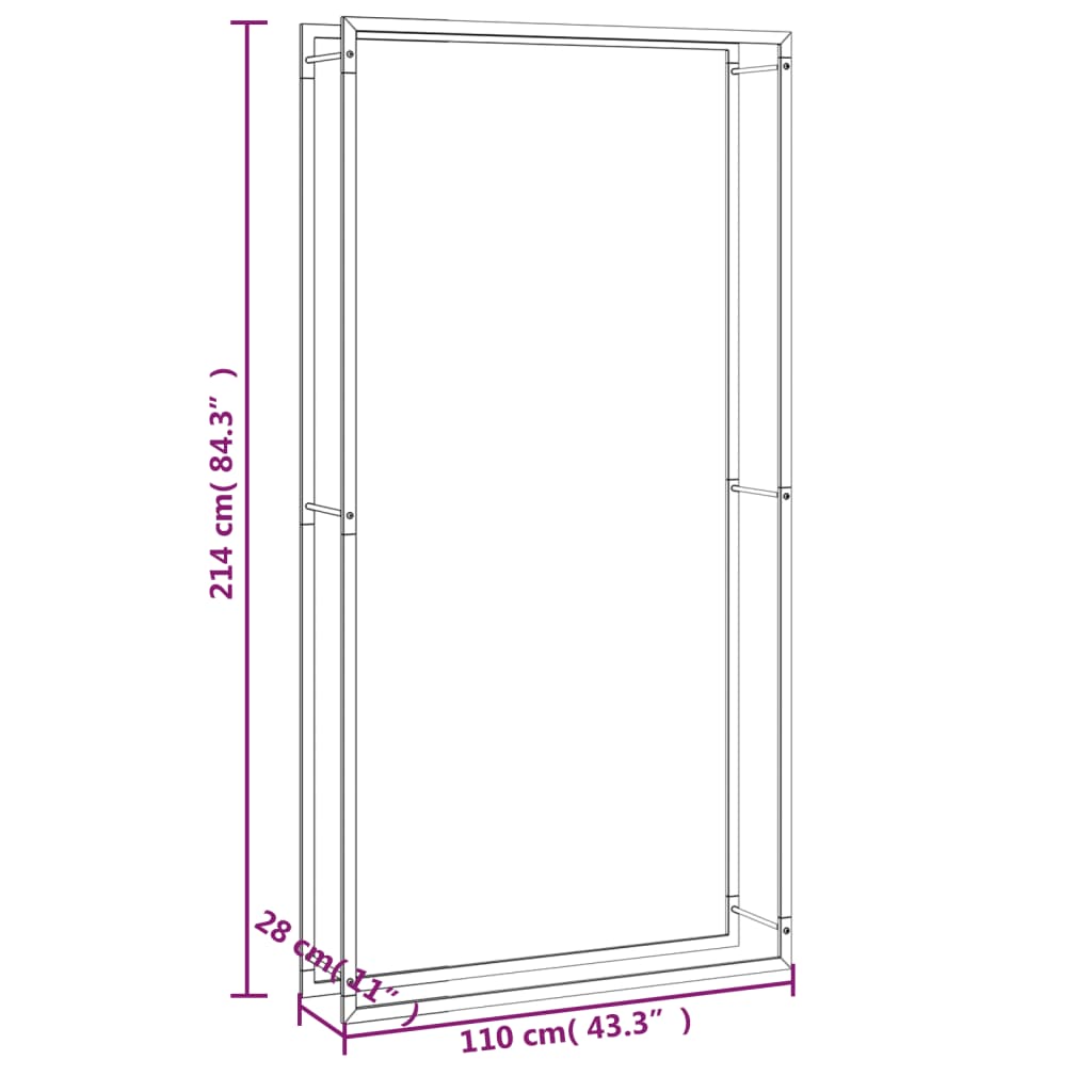 vidaXL Suport pentru lemne de foc, negru mat, 110x28x214 cm, oțel
