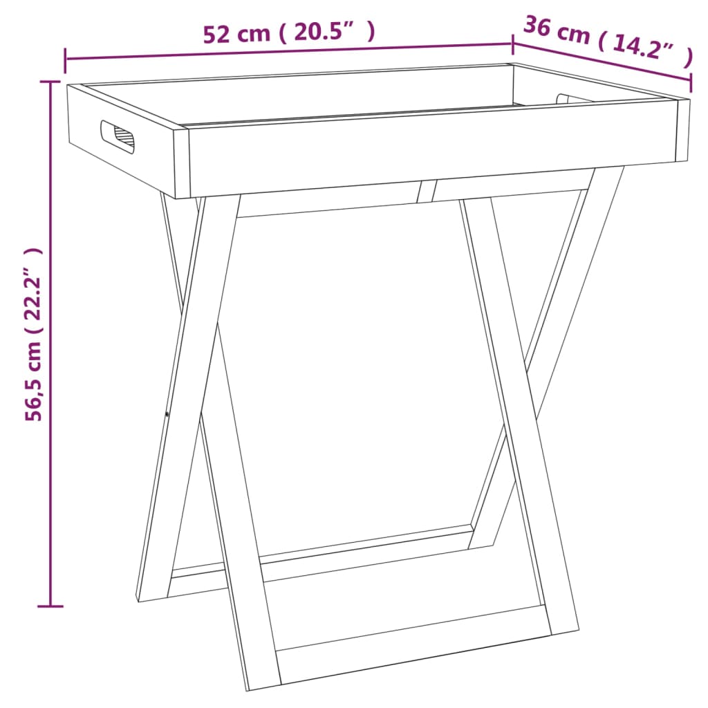 vidaXL Masă pliantă cu tavă, 52x36x56,5 cm, lemn masiv de nuc vidaXL Masă pliantă cu tavă, 52x36x56,5 cm, lemn masiv de nuc