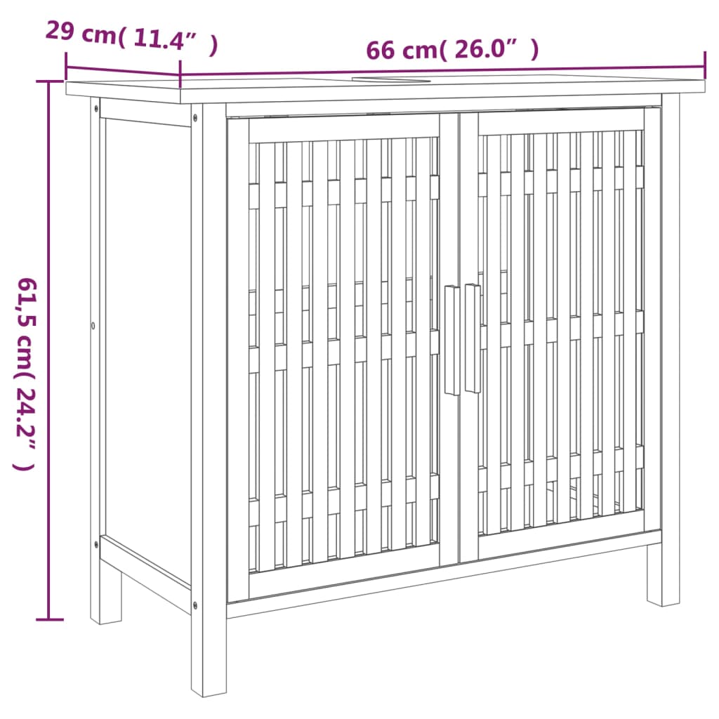 vidaXL Dulap chiuvetă de baie, 66x29x61,5 cm, lemn masiv de nuc