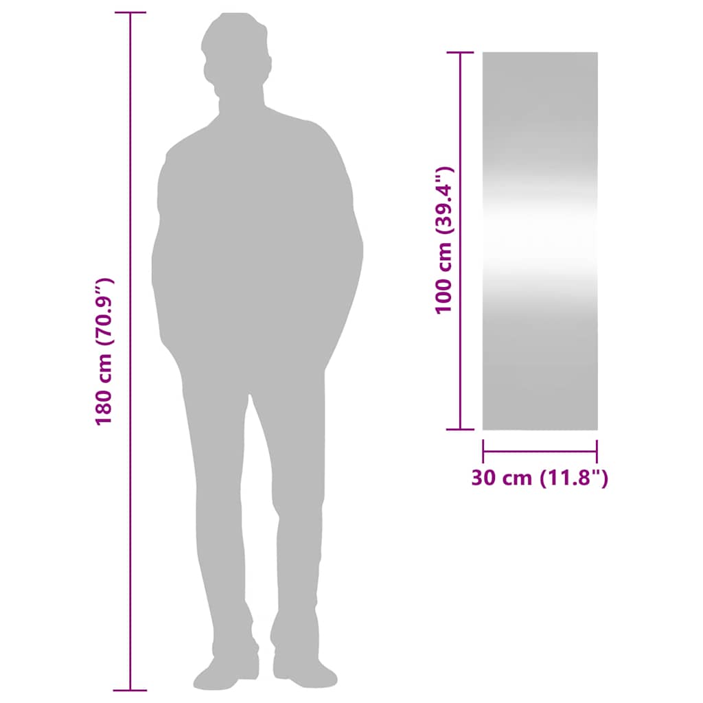 vidaXL Oglindă de perete, 30x100 cm, dreptunghiular, sticlă