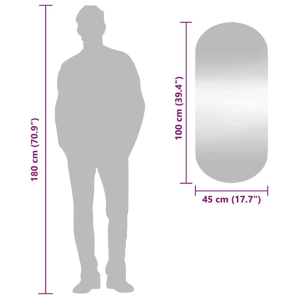 vidaXL Oglindă de perete, 45x100 cm, oval, sticlă