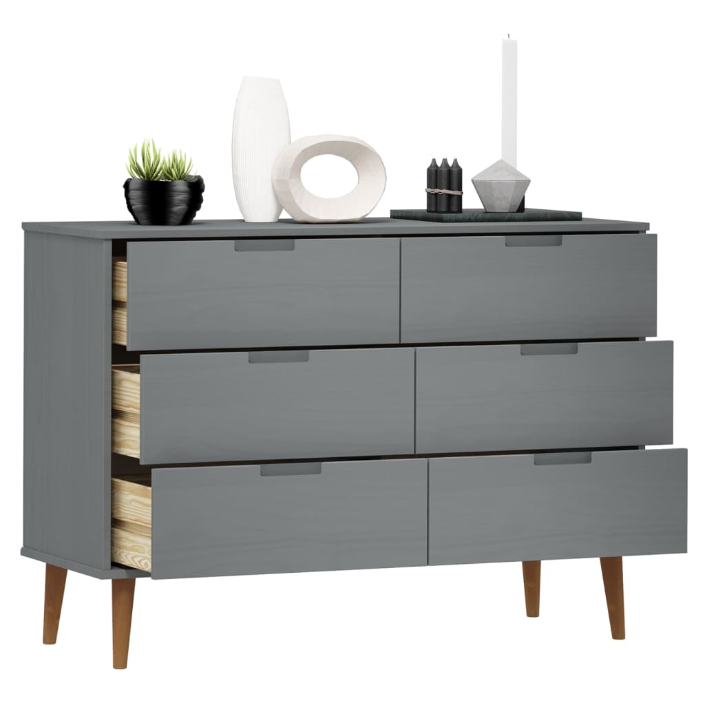 vidaXL Dulap cu sertare „MOLDE”, gri, 113x40x80 cm, lemn masiv de pin vidaXL Dulap cu sertare „MOLDE”, gri, 113x40x80 cm, lemn masiv de pin