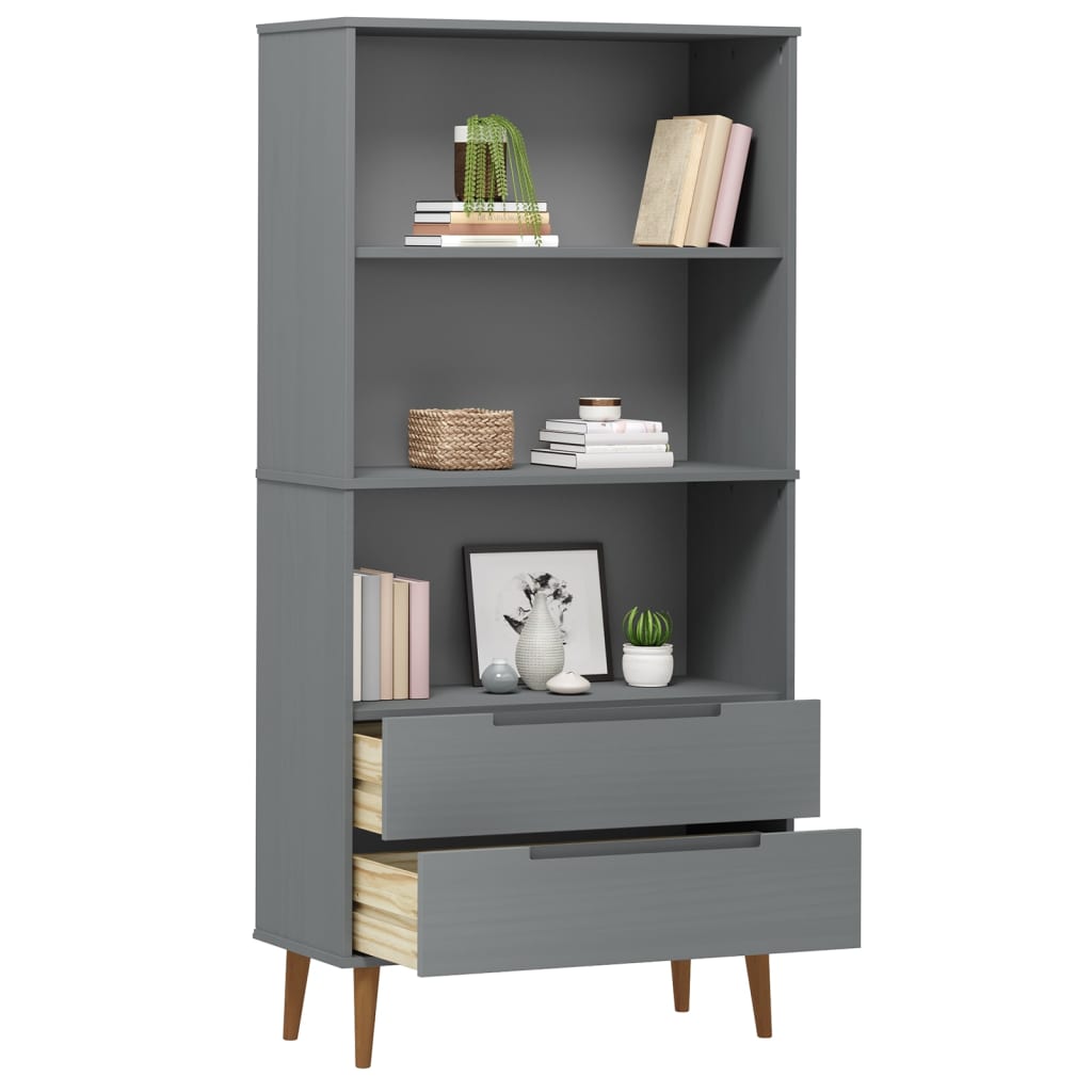 vidaXL Bibliotecă „MOLDE” gri, 85x35x170,5 cm, lemn masiv de pin vidaXL Bibliotecă „MOLDE” gri, 85x35x170,5 cm, lemn masiv de pin