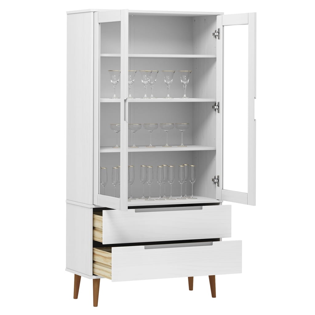vidaXL Dulap cu vitrină, alb, 90x35x175 cm, lemn masiv de pin vidaXL Dulap cu vitrină, alb, 90x35x175 cm, lemn masiv de pin