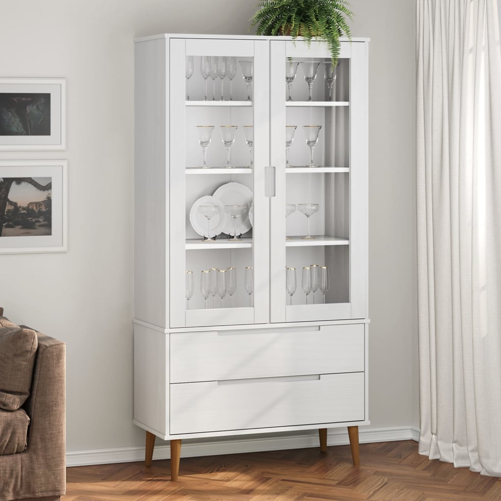 vidaXL Dulap cu vitrină, alb, 90x35x175 cm, lemn masiv de pin vidaXL Dulap cu vitrină, alb, 90x35x175 cm, lemn masiv de pin