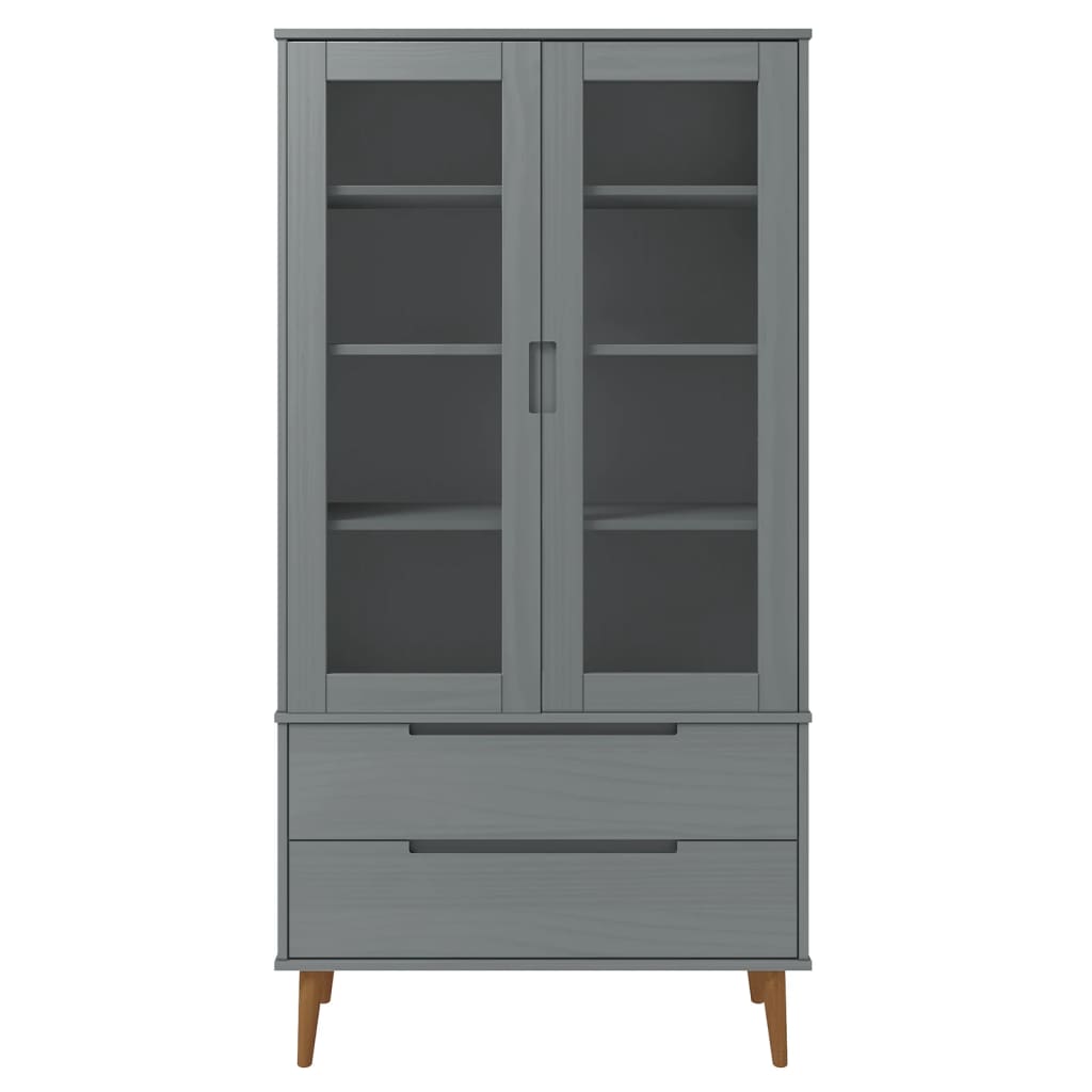 vidaXL Dulap cu vitrină, gri, 90x35x175 cm, lemn masiv de pin vidaXL Dulap cu vitrină, gri, 90x35x175 cm, lemn masiv de pin