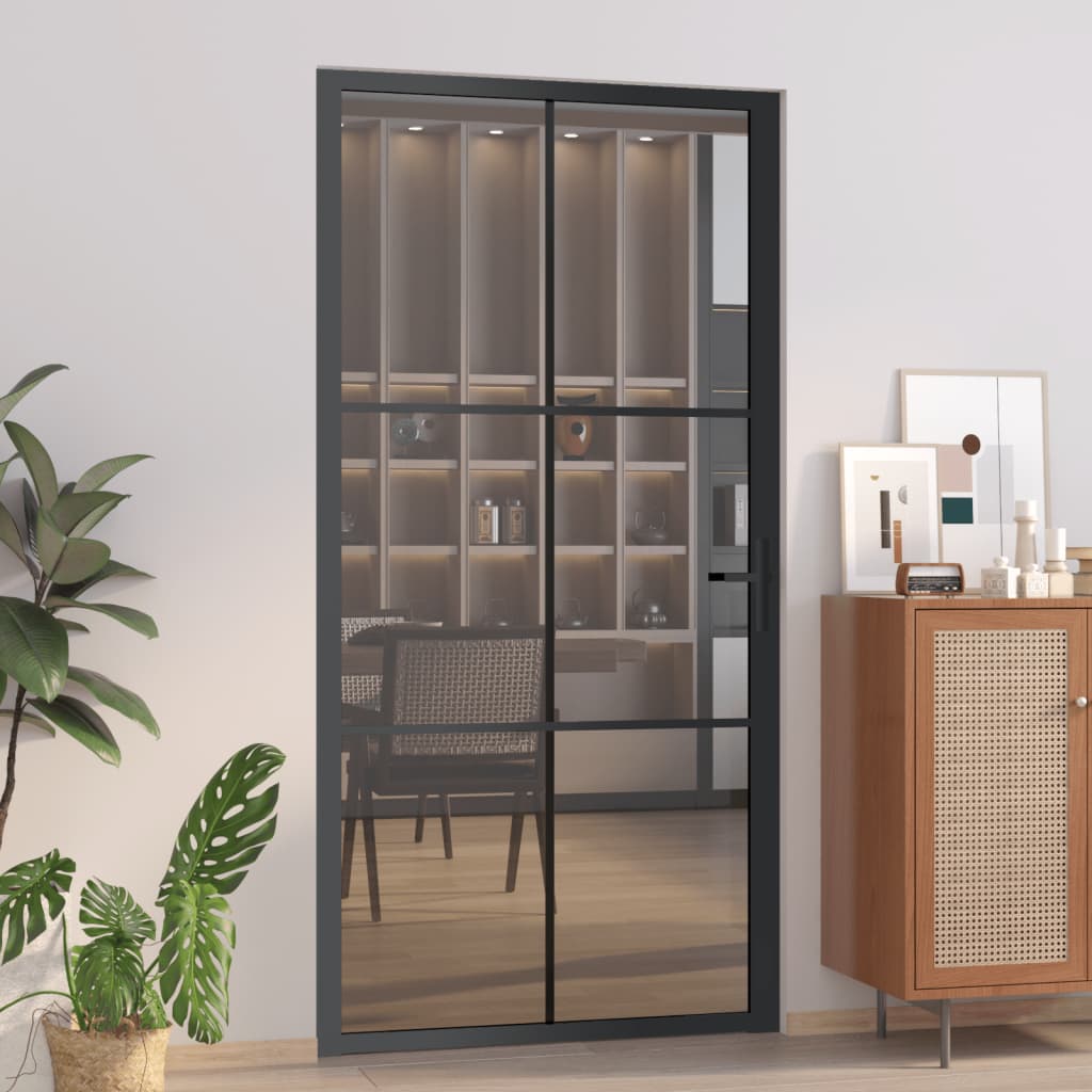 vidaXL Ușă de interior, 102,5x201,5 cm, Negru, sticlă ESG și aluminiu vidaXL Ușă de interior, 102,5x201,5 cm, Negru, sticlă ESG și aluminiu