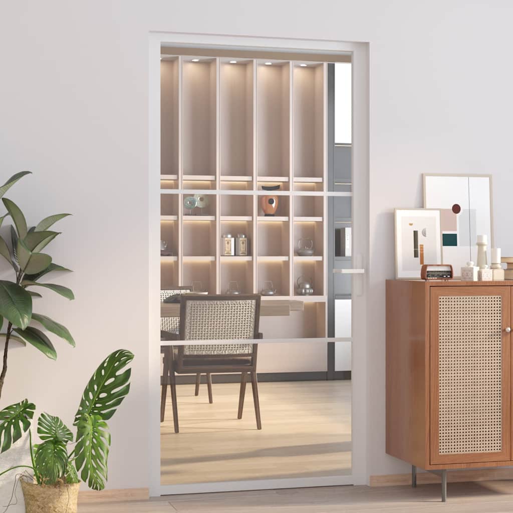 vidaXL Ușă de interior, 102,5x201,5 cm, alb, sticlă ESG și aluminiu vidaXL Ușă de interior, 102,5x201,5 cm, alb, sticlă ESG și aluminiu