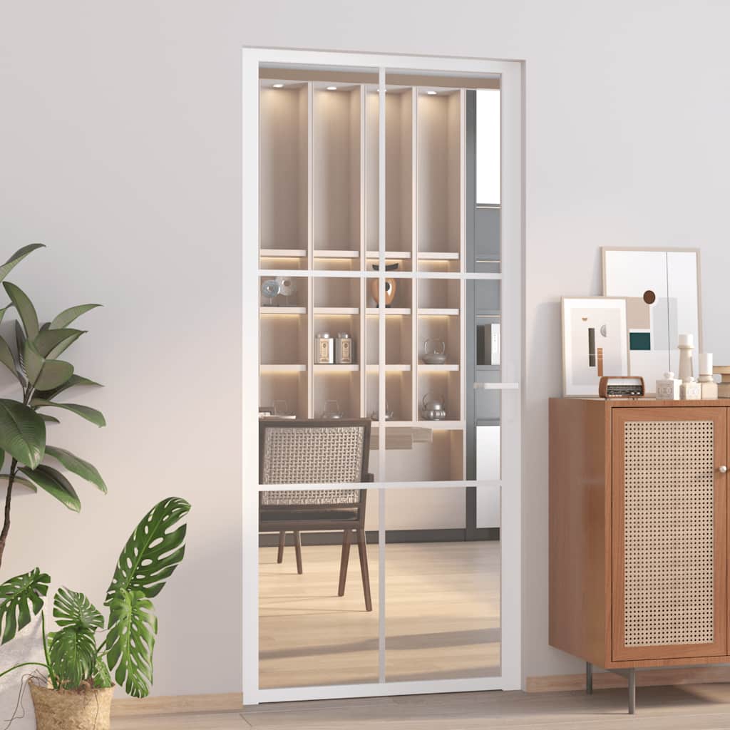 vidaXL Ușă de interior, 93x201,5 cm, alb, sticlă ESG și aluminiu vidaXL Ușă de interior, 93x201,5 cm, alb, sticlă ESG și aluminiu