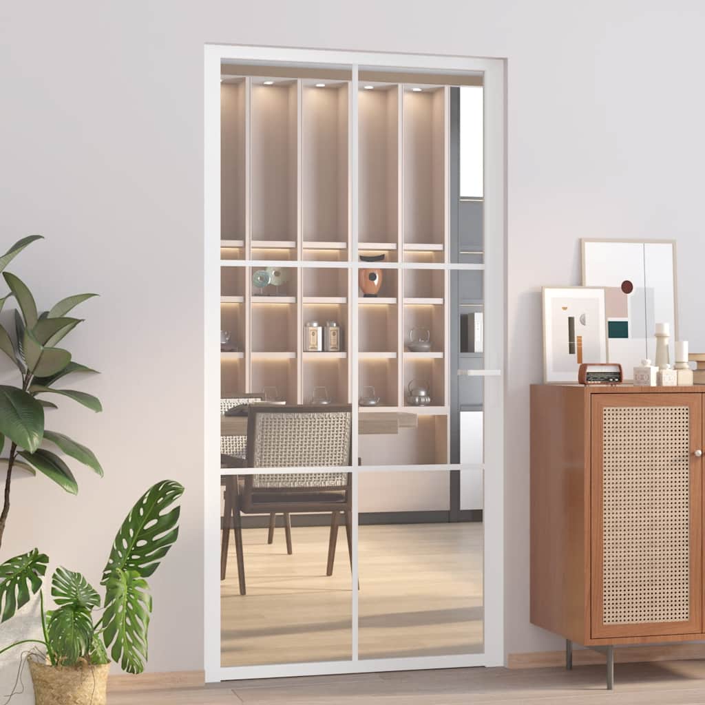 vidaXL Ușă de interior, 102,5x201,5 cm, alb, sticlă ESG și aluminiu vidaXL Ușă de interior, 102,5x201,5 cm, alb, sticlă ESG și aluminiu