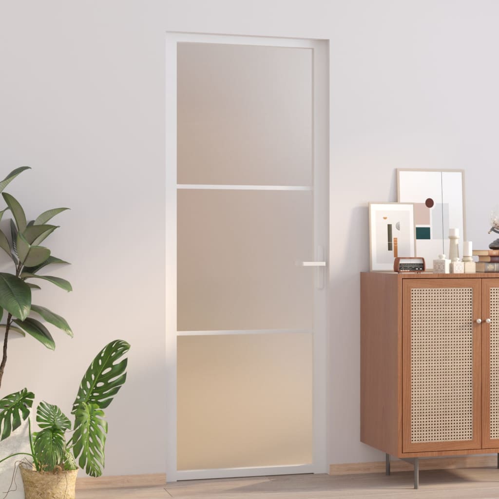 vidaXL Ușă de interior, 76x201,5 cm, alb, sticlă mată și aluminiu vidaXL Ușă de interior, 76x201,5 cm, alb, sticlă mată și aluminiu