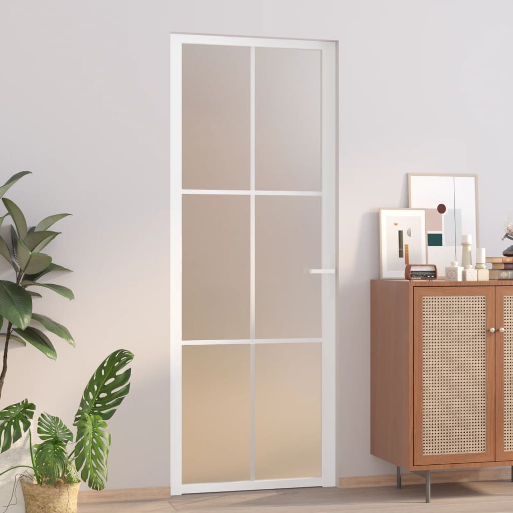 vidaXL Ușă de interior, 76x201,5 cm, alb, sticlă mată și aluminiu vidaXL Ușă de interior, 76x201,5 cm, alb, sticlă mată și aluminiu