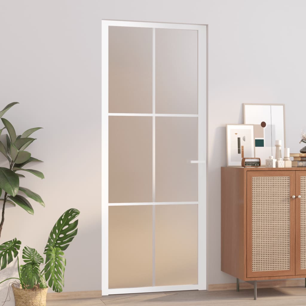 vidaXL Ușă de interior, 83x201,5 cm, alb, sticlă mată și aluminiu vidaXL Ușă de interior, 83x201,5 cm, alb, sticlă mată și aluminiu