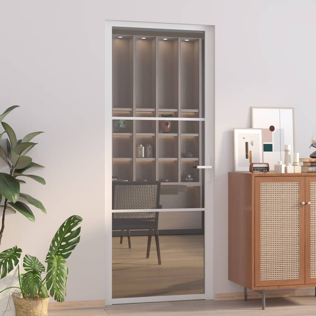 vidaXL Ușă de interior, 83x201,5 cm, alb, sticlă ESG și aluminiu vidaXL Ușă de interior, 83x201,5 cm, alb, sticlă ESG și aluminiu