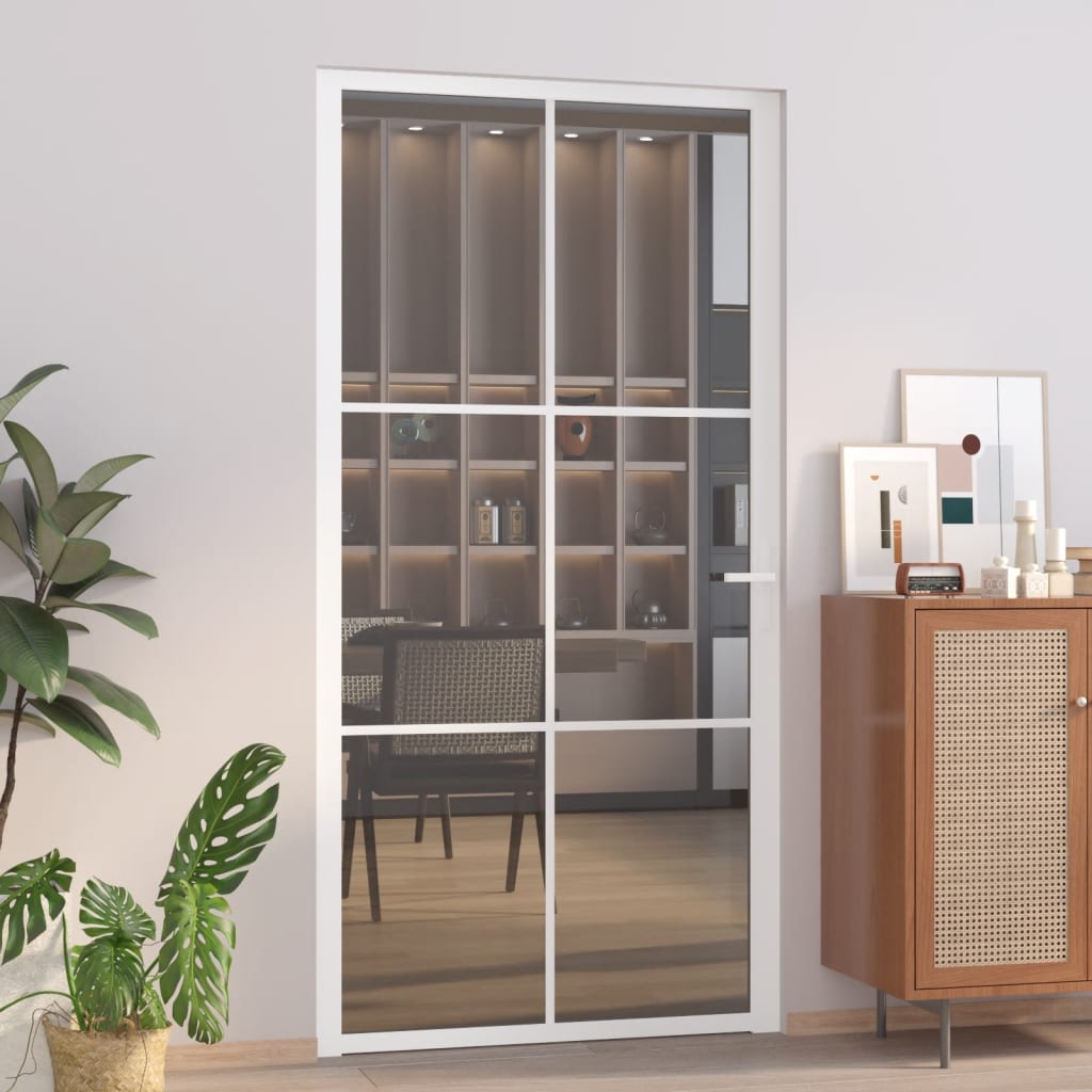 vidaXL Ușă de interior, 102,5x201,5 cm, alb, sticlă ESG și aluminiu vidaXL Ușă de interior, 102,5x201,5 cm, alb, sticlă ESG și aluminiu