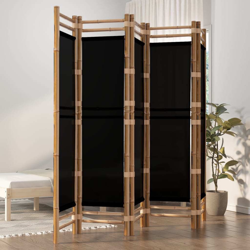 vidaXL Separator de cameră pliabil cu 5 panouri 200 cm bambus și pânză vidaXL Separator de cameră pliabil cu 5 panouri 200 cm bambus și pânză