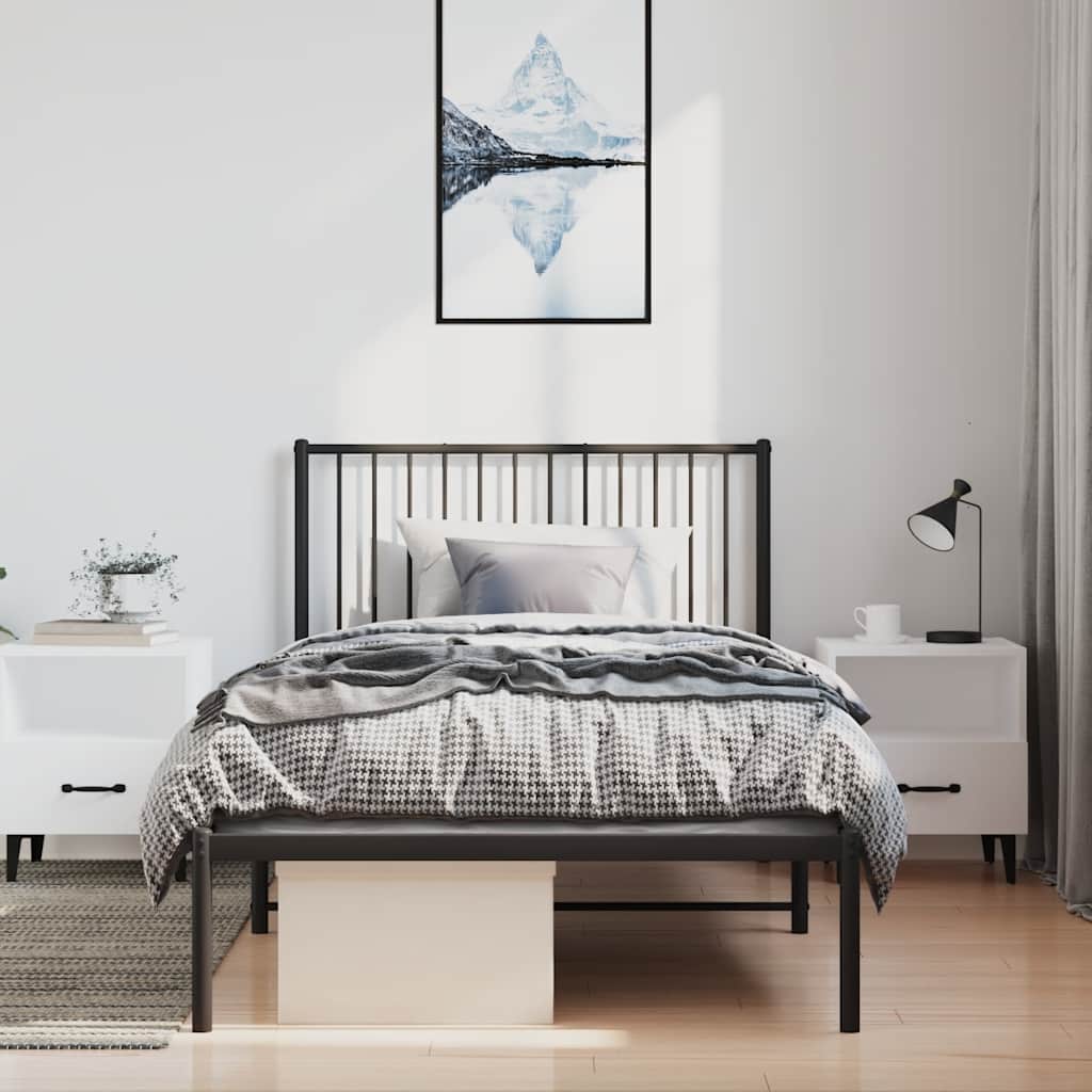 vidaXL Cadru de pat din metal cu tăblie, negru, 100x200 cm