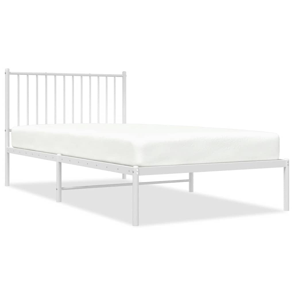 vidaXL Cadru de pat din metal cu tăblie, alb, 100x200 cm